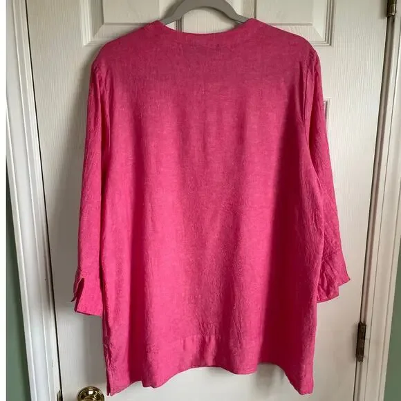Lands’ End Tunic Top Sz XL Linen Blend Pockets Pink V-Neck Lagenlook Casual - Picture 4 of 12